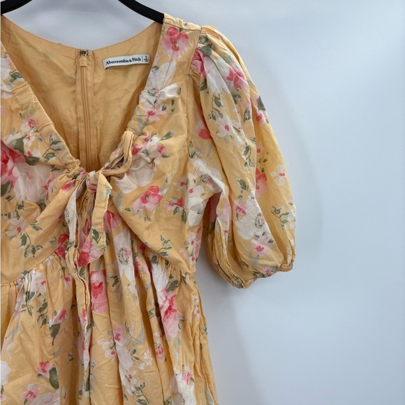 Abercrombie & Fitch Mini Dress Floral Baby Doll Cinch Front Puff Sleeve small - Picture 4 of 16